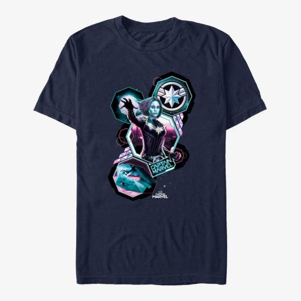 Tričko Merch Captain Marvel: Movie - Space Time Unisex T-Shirt Navy Blue S