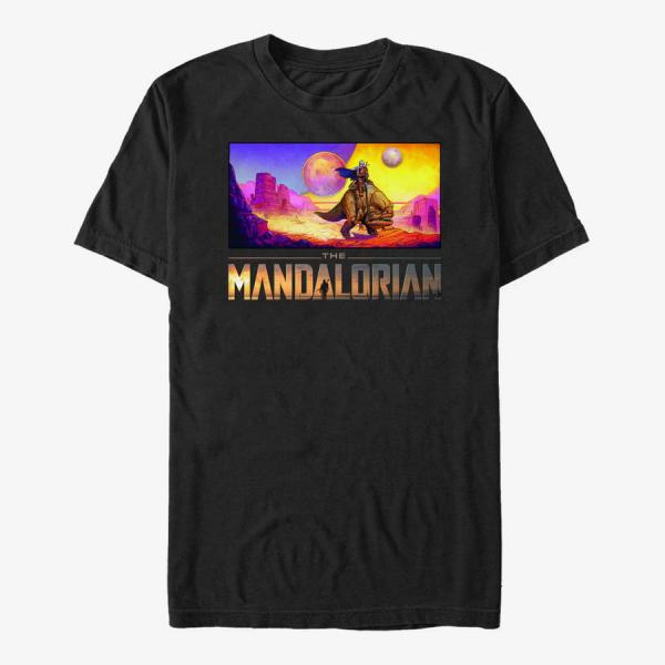 Tričko Merch Star Wars: The Mandalorian - Colorful Mandalorian Landscape Unisex T-Shirt Black M