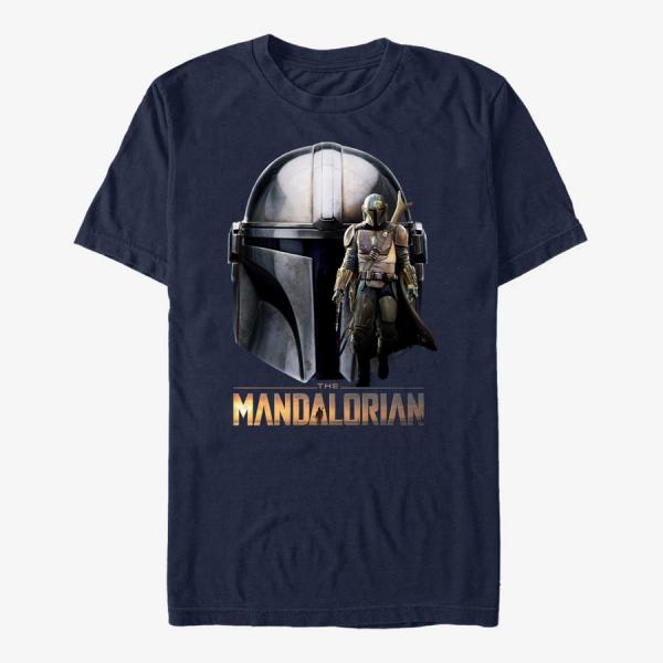 Tričko Merch Star Wars: The Mandalorian - Mando Head Unisex T-Shirt Navy Blue XXL