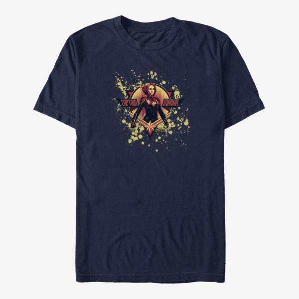 Tričko Merch Captain Marvel: Movie - Splatter Grunge Marvel Logo Unisex T-Shirt Navy Blue L