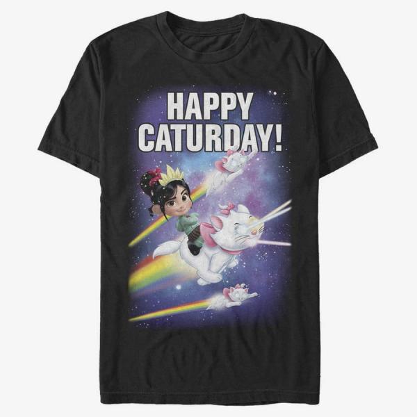 Tričko Merch Disney Wreck-It Ralph 2 - Happy Caturday Stars Unisex T-Shirt Black XXXL