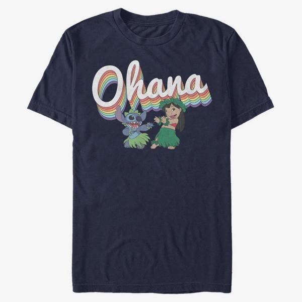 Tričko Merch Disney Classics Lilo & Stitch - Rainbow Ohana Unisex T-Shirt Navy Blue XXXL