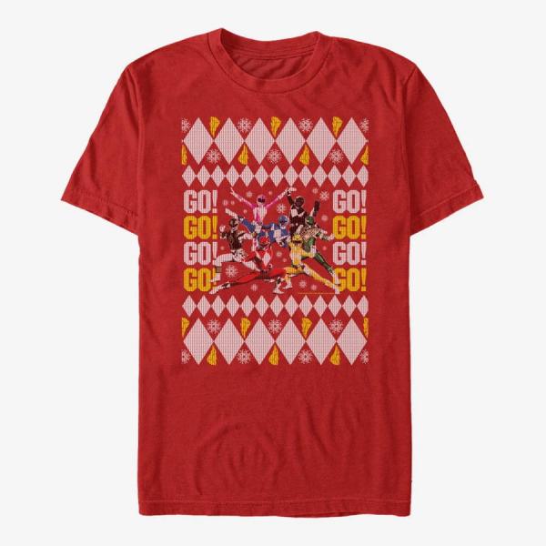 Tričko Merch Hasbro Vault Power Rangers - Rangers Ugly Sweater Unisex T-Shirt Red XXXL