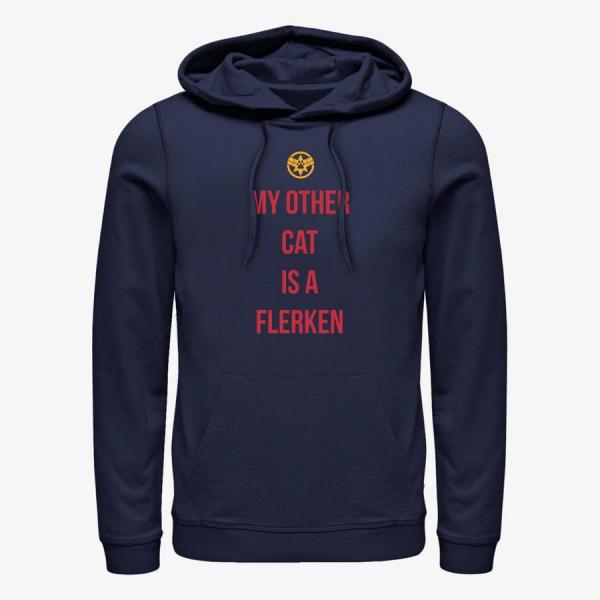 Mikina Merch Captain Marvel: Movie - Other Cat Unisex Hoodie Navy Blue XXXL