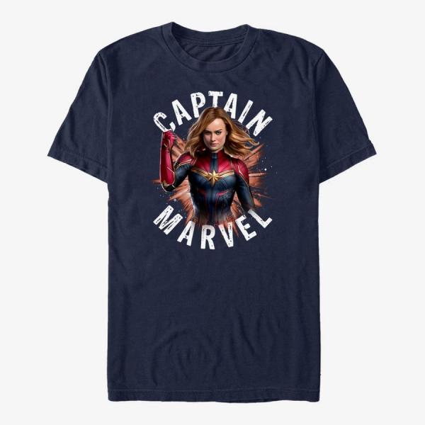 Tričko Merch Marvel Avengers: Endgame - Cap Marvel Burst Unisex T-Shirt Navy Blue M