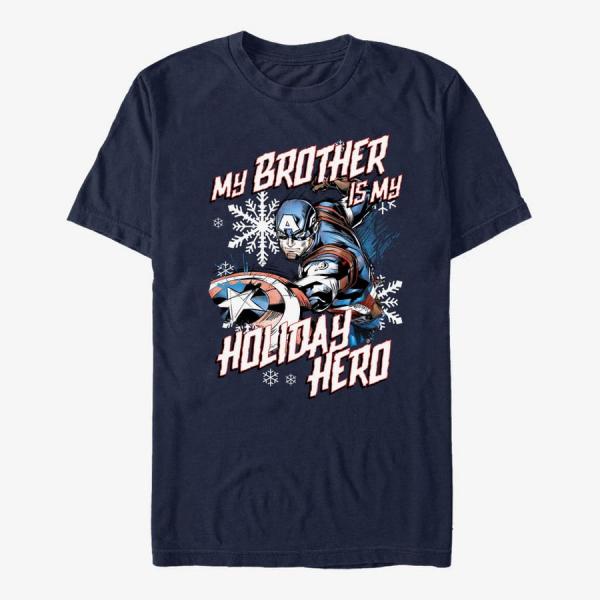 Tričko Merch Marvel Avengers Classic - Holiday Brother Capt Unisex T-Shirt Navy Blue M