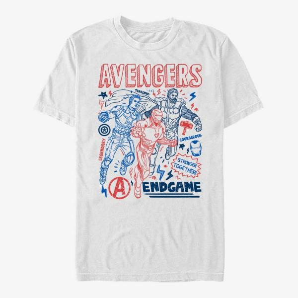 Tričko Merch Marvel Avengers: Endgame - Earths Mightiest Doodles Unisex T-Shirt White M