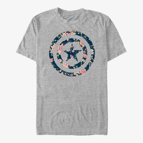 Queens Marvel Avengers Classic - Captain Floral Unisex T-Shirt Heather Grey