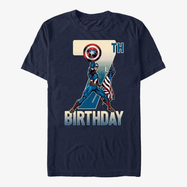 Tričko Merch Marvel Avengers Classic - Capt America 16th Bday Unisex T-Shirt Navy Blue XXXL
