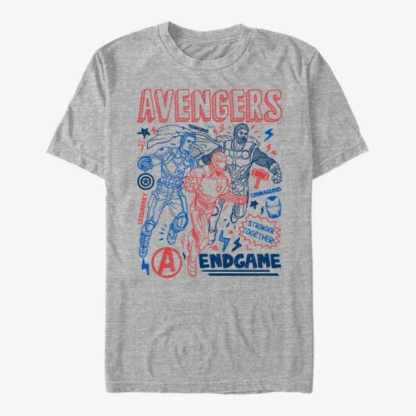 Tričko Merch Marvel Avengers: Endgame - Earths Mightiest Doodles Unisex T-Shirt Heather Grey XXXL