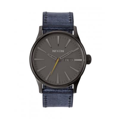 Hodinky Nixon Sentry Leather gunmetal navy