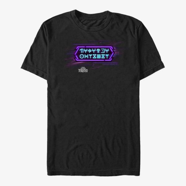 Tričko Merch Marvel Black Panther: Wakanda Forever - Wakandan Text Neon Unisex T-Shirt Black S
