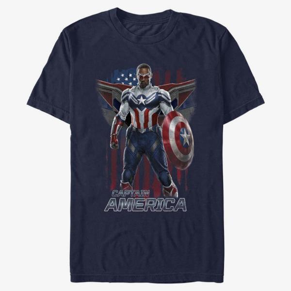 Tričko Merch Marvel The Falcon and the Winter Soldier - Shield Cap Logo Unisex T-Shirt Navy Blue XL