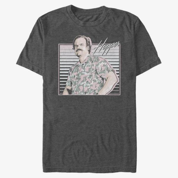 Tričko Merch Netflix Stranger Things - Hawaiian Hopper Unisex T-Shirt Dark Heather Grey XXXL