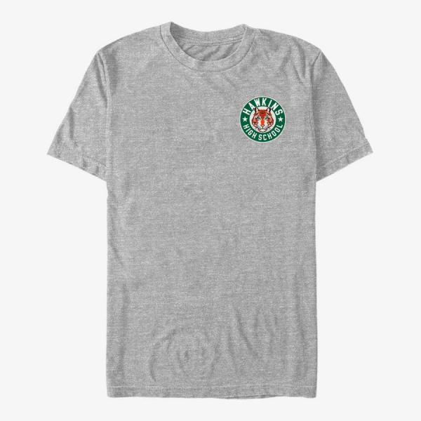 Queens Netflix Stranger Things - Hawkins High Tiger Emblem Unisex T-Shirt Heather Grey