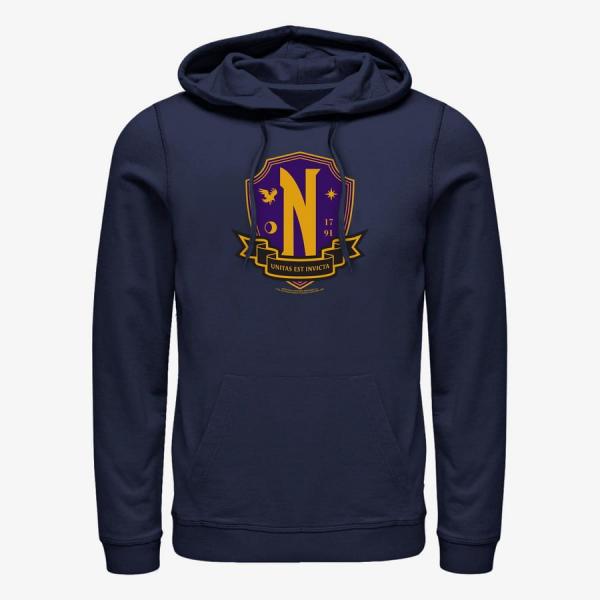 Queens MGM Wednesday - School Crest Unisex Hoodie Navy Blue
