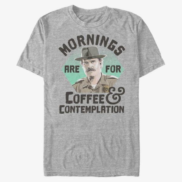 Tričko Merch Netflix Stranger Things - Hopper Coffee Morning Unisex T-Shirt Heather Grey M