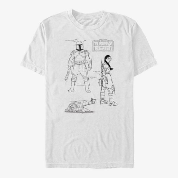 Tričko Merch Star Wars The Book Of Boba Fett - Fett Sketches Unisex T-Shirt White XXXL