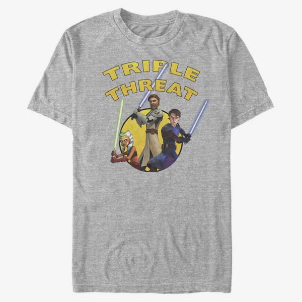 Tričko Merch Star Wars: Clone Wars - Triple Threat Unisex T-Shirt Heather Grey M