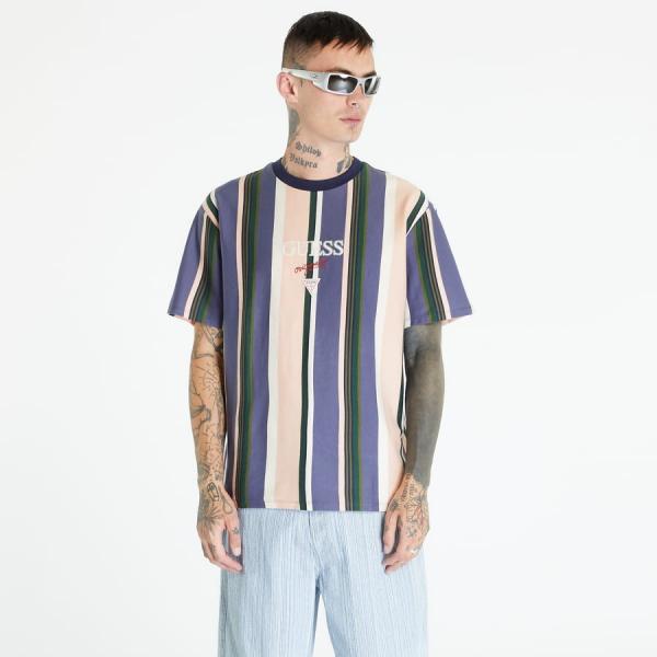 Tričko GUESS Go Multi Stripe Logo Tee Sandy Shore Multi XL