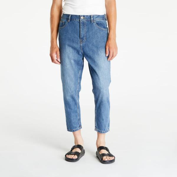Kalhoty Urban Classics Cropped Tapered Jeans Middeepblue W38