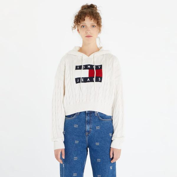 Svetr TOMMY JEANS Center Flag Cable Hoodie White L