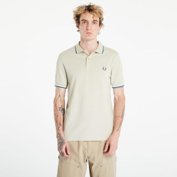 Tričko s krátkým rukávem FRED PERRY Twin Tipped Fred Perry Shirt Light Oyster/ Snow White/ Petrol Blue