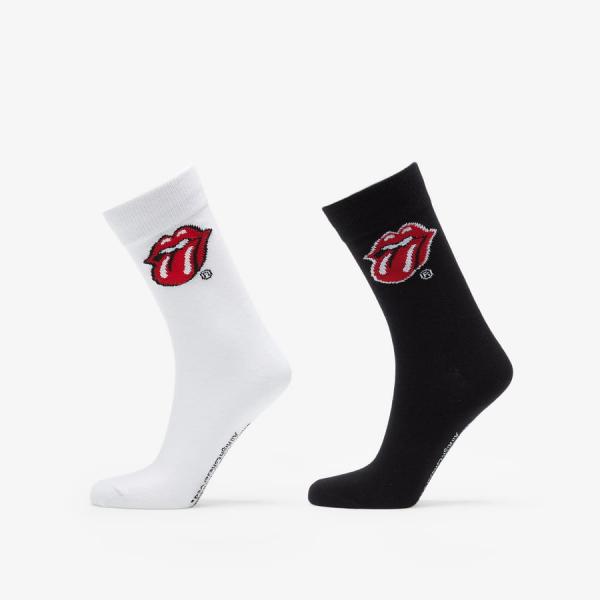 Ponožky Urban Classics Rolling Stones Tongue Socks 2-Pack Black/ White 39-42