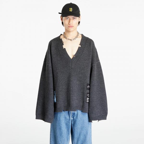 Svetr Ambush Felted Knit V-Neck Sweater Medium Grey Melange XS/S