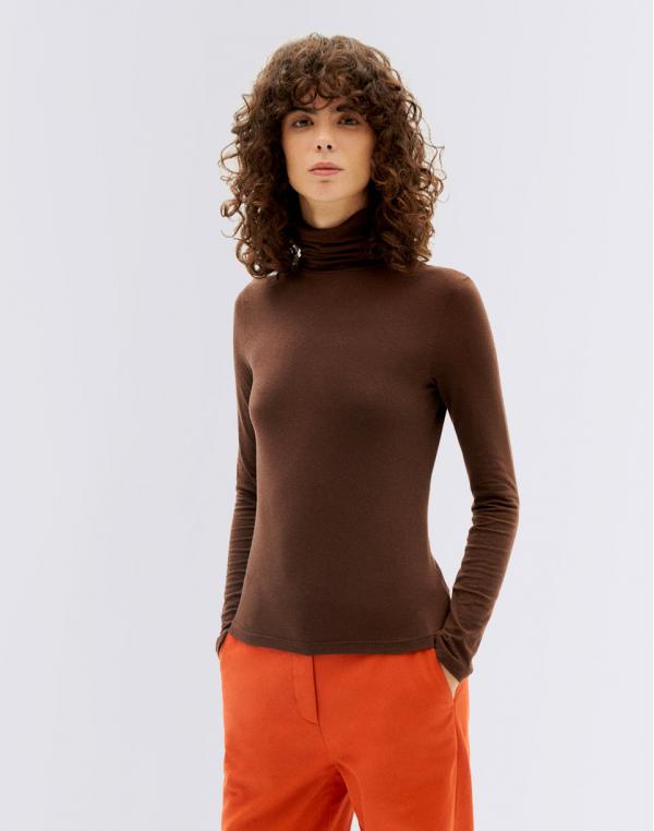 Thinking MU Dark Brown Noe Chachemire L/S Top DARK BROWN XS