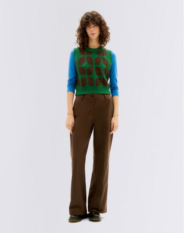 Thinking MU Wallpaper Brown Tea Knitted Vest BROWN XS