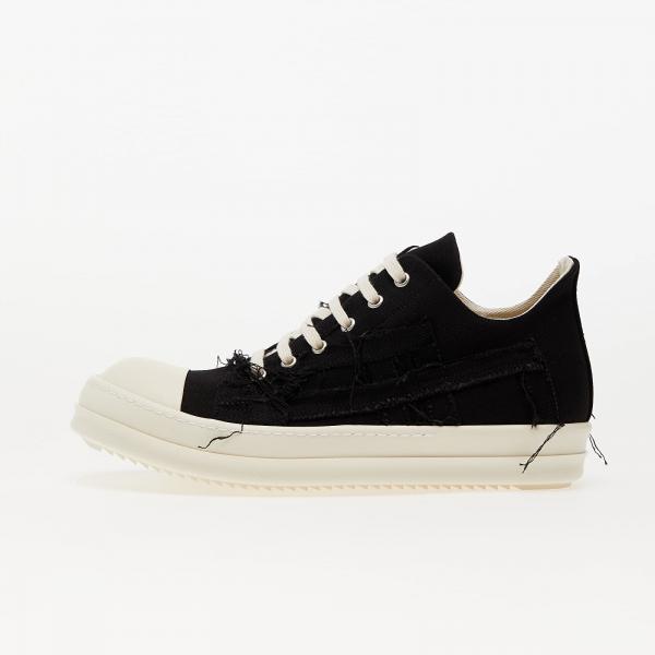 Rick Owens Denim Shoes - Slashed Low Sneaks Black/ Milk/ Milk