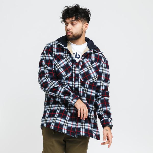 Bunda Urban Classics Hooded Polar Fleece Overshirt Navy/ Light Blue/ Red XL