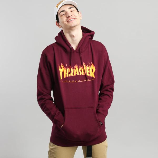 Mikina Thrasher Flame Logo Hood Dark Wine L