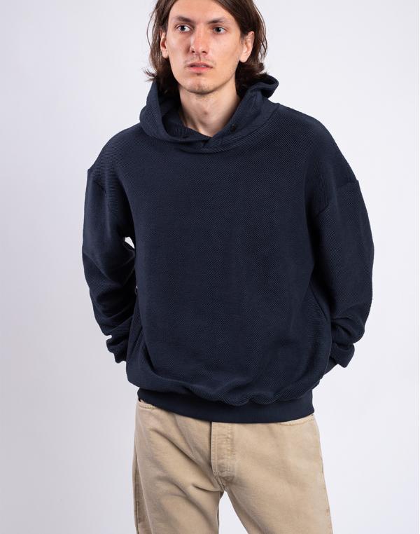 Knowledge Cotton Loose Fit Diagonal Striped Hood Sweat 1001 Total Eclipse S