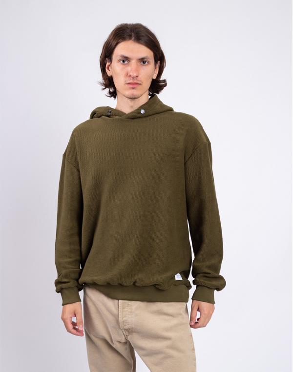 Knowledge Cotton Loose Fit Diagonal Striped Hood Sweat 1100 Dark Olive S