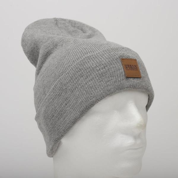 Urban Classics Leatherpatch Long Beanie Grey