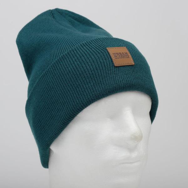 Urban Classics Leatherpatch Long Beanie Dark Green