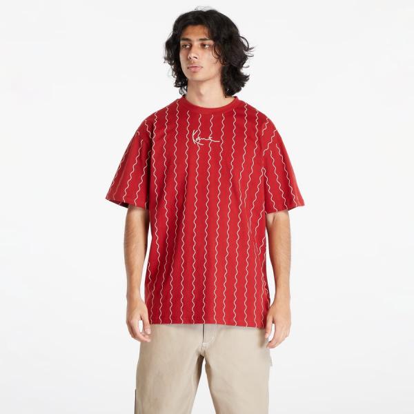 Tričko Karl Kani Small Signature Ziczac Pinstripe Tee Dark Red/ Off White S