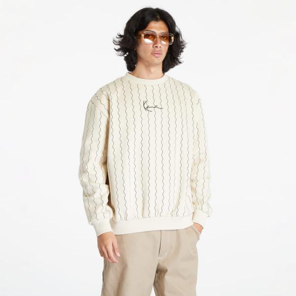 Mikina Karl Kani Small Signature Ziczac Pinstripe Crew Off White/ Black XXL