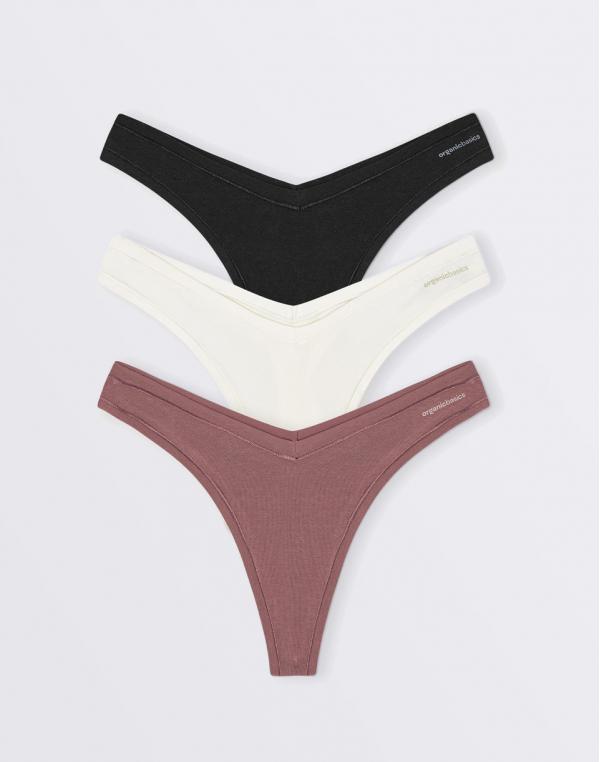 Organic Basics Flex Thong 3-pack Off White / Rose Wood / Black S