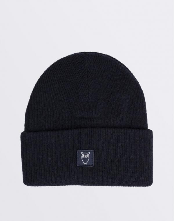 Knowledge Cotton Double Layer Rib Wool Beanie 1001 Total Eclipse
