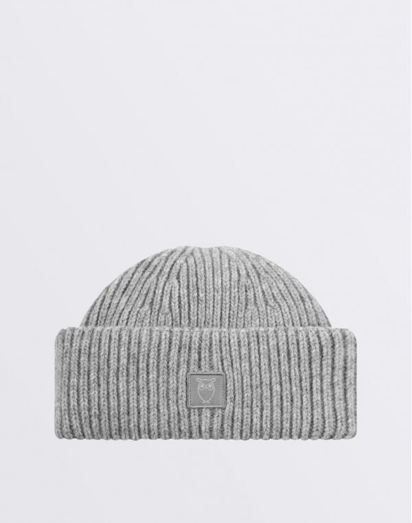 Knowledge Cotton Low Wool Rib Beanie 1012 Grey Melange