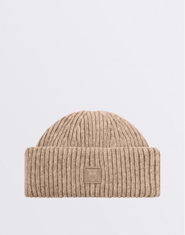 Knowledge Cotton Low Wool Rib Beanie 1074 Nature Melange