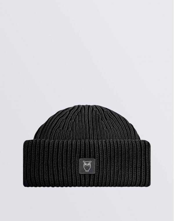 Knowledge Cotton Low Wool Rib Beanie 1300 Black Jet