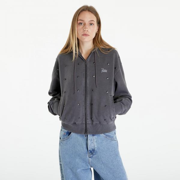 Patta Studded Washed Zip Up Hooded Sweater UNISEX Volcanic Glass
