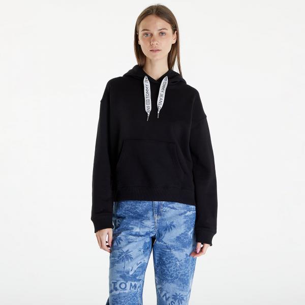 Mikina Tommy Jeans Boxy Logo Drawcor Hoodie Black M