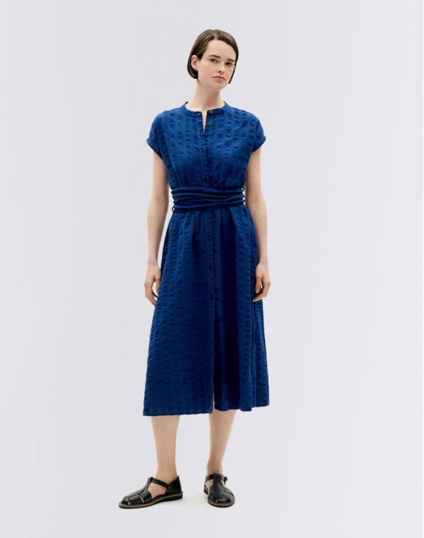 Thinking MU Navy Big Seersucker Gretel Dress NAVY M