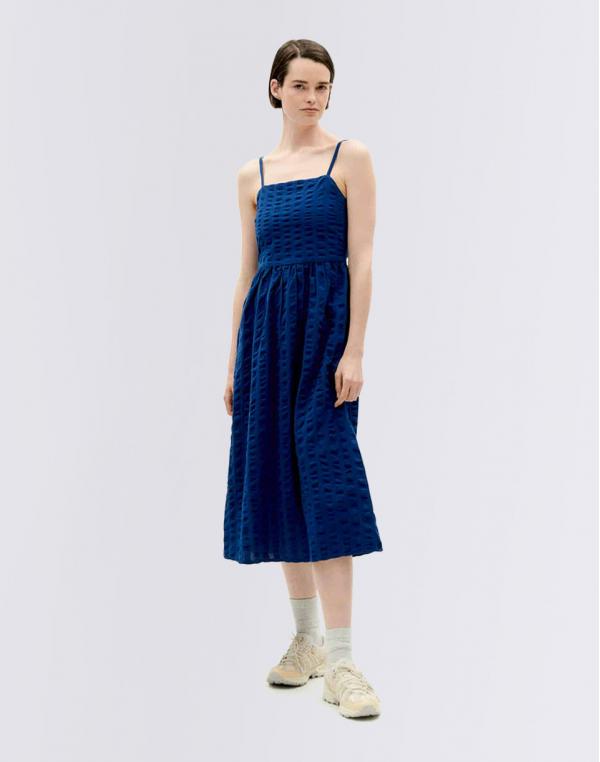 Thinking MU Navy Big Seersucker Paola Dress NAVY M