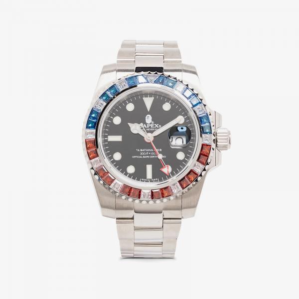 A BATHING APE Type 2 Bapex Crystal Stone Watches Blue/ Red
